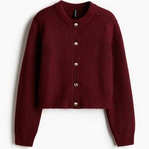 Burgundy Fine-Knit Cardigan - M